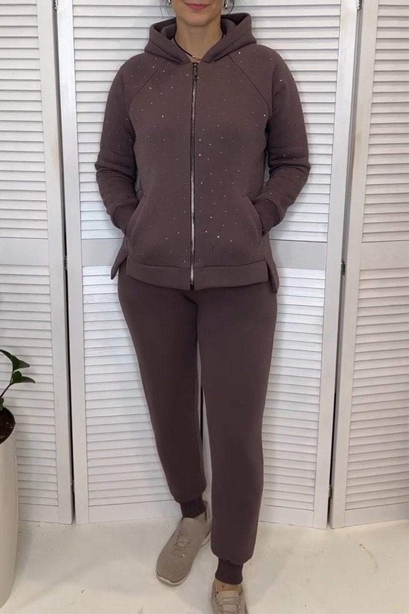 Women's Sequined Hoodies and Trousers Set