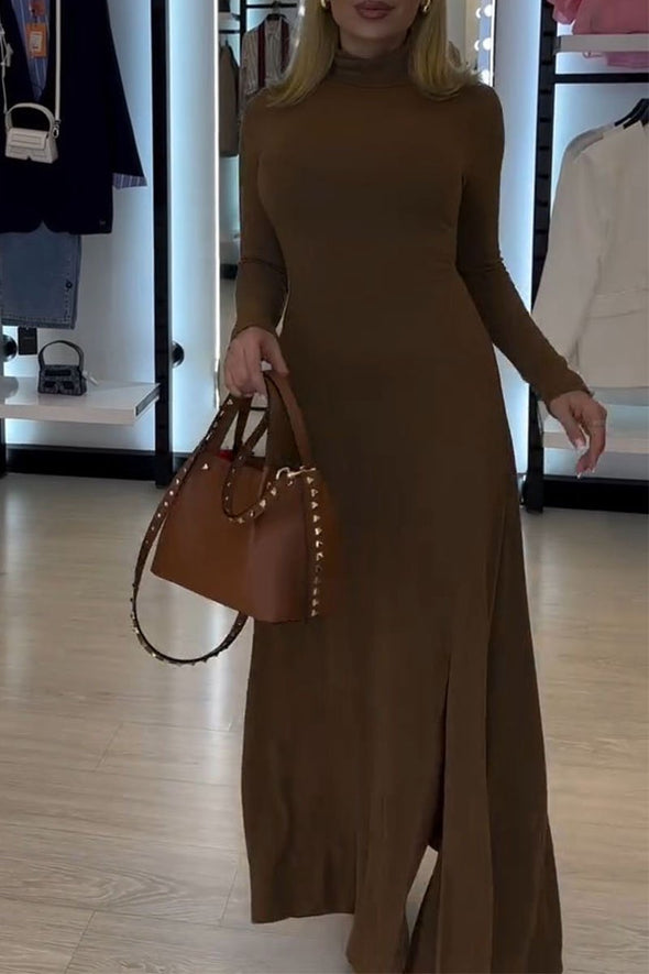 Women's Solid Color Turtleneck Dress