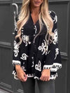 Women's V-neck Printed Trumpet Sleeve Top