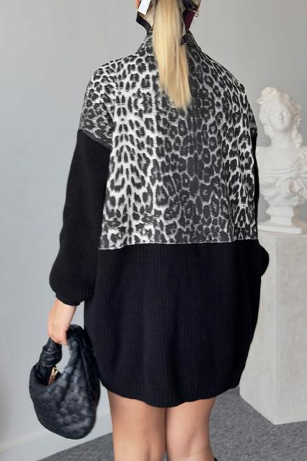 Women's leopard-print wool panelled V-neck jacket