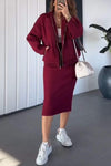 Women's Solid Color Hoodies and Skirt Two-piece Set