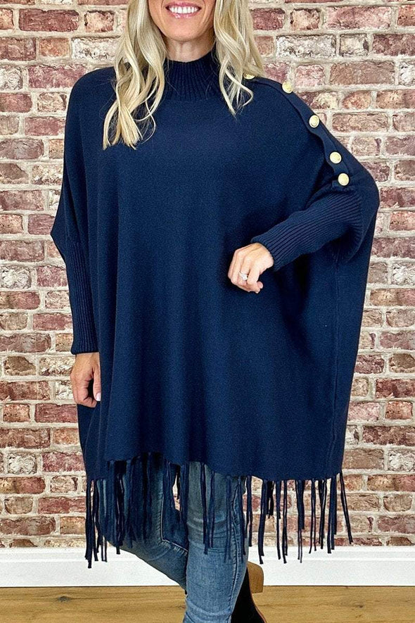 Women's High Collar Long Sleeve Tassel Blouse