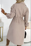 Women's Solid Color Large Lapel Waist Long Coat