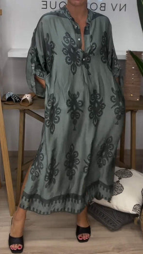 Women's Printed Slit V-neck Modest Dress