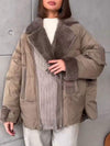 Women's Fur Collar Knitted Patchwork Cotton Coat