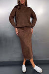 Women's casual high collar knitted skirt suit