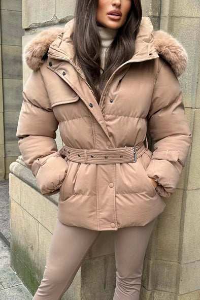 Women's casual faux fur hooded short cotton coat