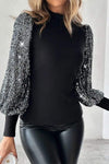 Women's Casual Round Neck Sequin Sleeve Top