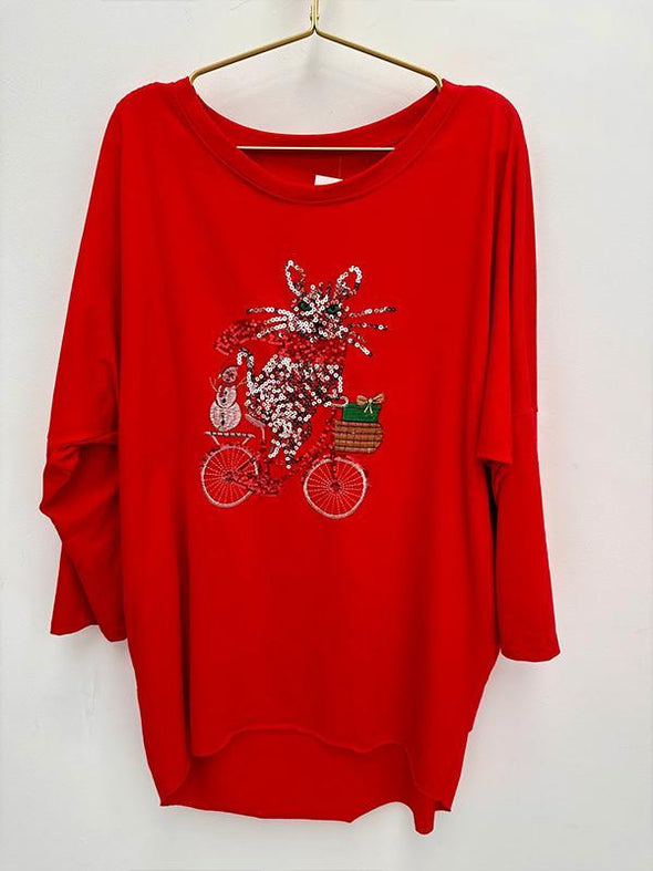 Women's Round Neck Sequined Christmas Casual Top