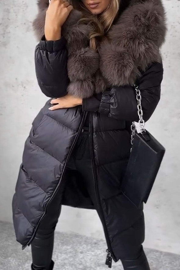 Women's Hooded Fur Collar Long Coat