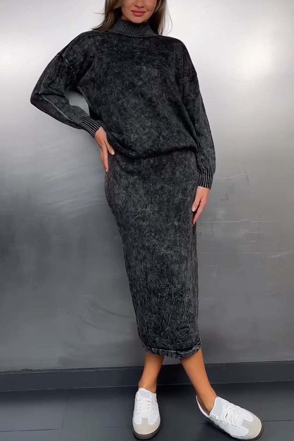 Women's casual high collar knitted skirt suit