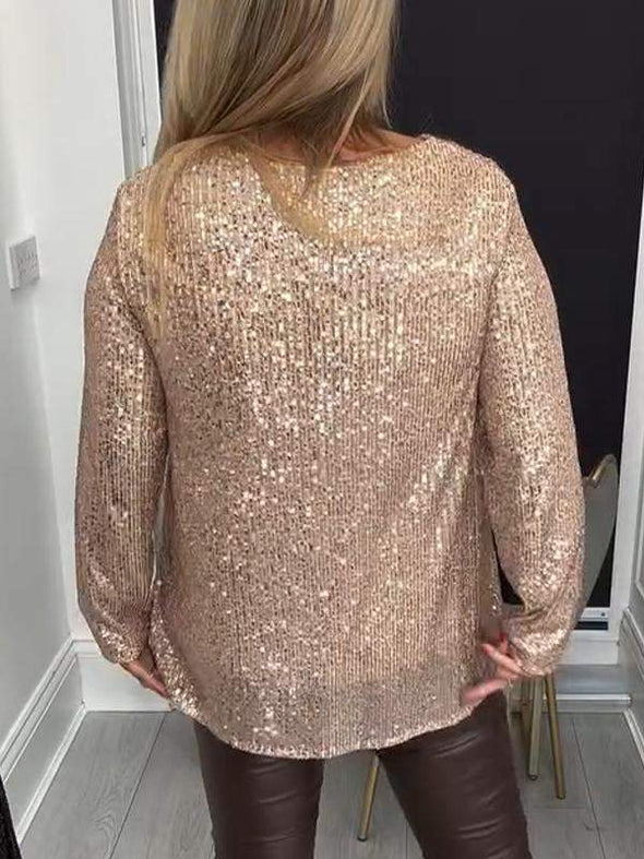 Women's V-neck Sequined Casual Top