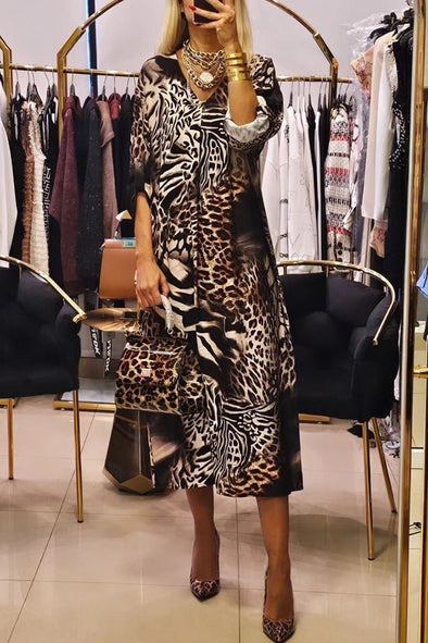 Women's V-neck Leopard Print Dress