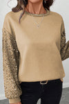 Ladies Casual Sleeve Sequin Patchwork Sweatshirt