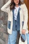 Women's Casual Lapel Knitted Patchwork Denim Jacket