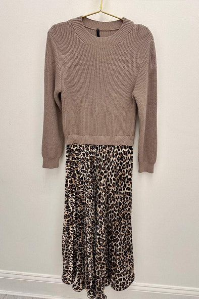 Women's Round Neck Leopard Print Dress