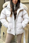 Women's casual faux fur hooded short cotton coat