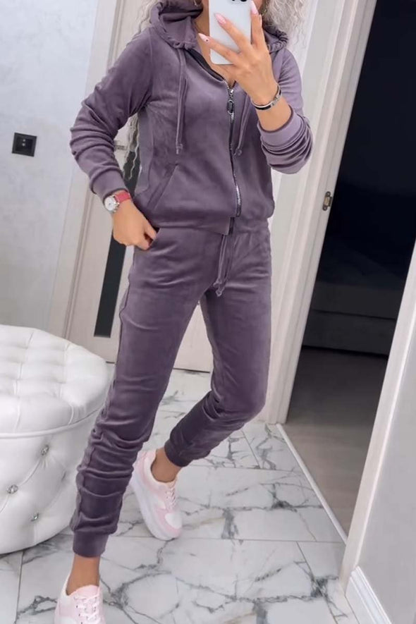 Women's Casual Velvet Hooded Track Suit