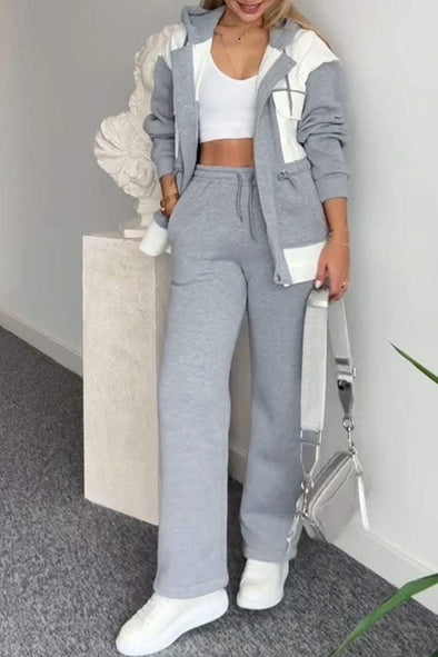 Women's Patchwork Hoodies and Trousers Set