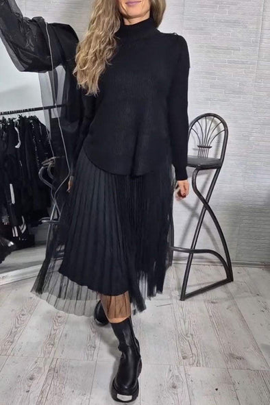 Women's Turtleneck Long-sleeved Top and Skirt Two-piece Set