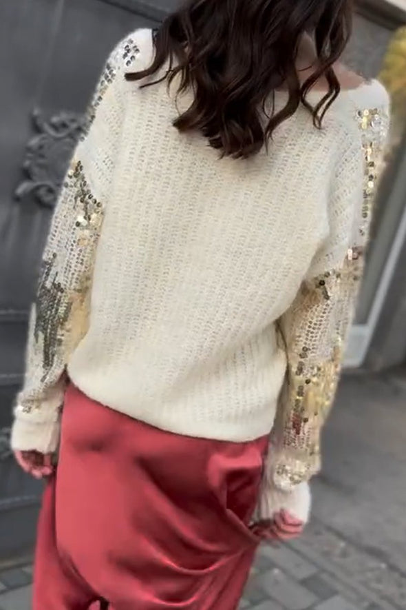 Women's Fashion V-Neck Sequined Knitted Jacket