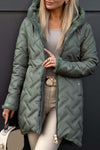 Women's casual diamond texture hooded mid-length cotton coat