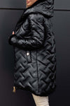 Women's casual diamond texture hooded mid-length cotton coat