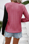 Women's Patchwork Contrasting Pitted Knit Top