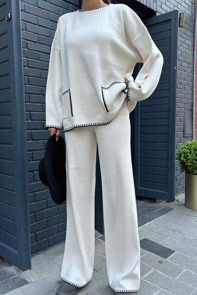 Women's Casual Round-neck Knitted Long-sleeved Two-piece Suit