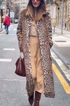 Women's fashionable leopard print fur lapel long coat