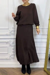 Women's Round Neck Long Sleeve Sweater and Skirt Two Piece Suit