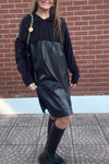 Women's loose casual hooded PU patchwork dress