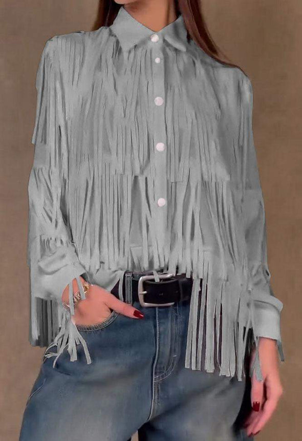 women's casual fringed shirt