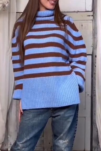 Women's Casual Striped Turtleneck Kweater