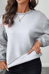 Ladies Casual Sleeve Sequin Patchwork Sweatshirt