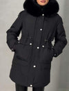 Women's Solid Color Fur Collar Hooded Cotton Coat