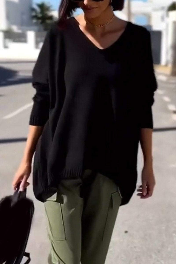 Women's Casual V-neck Solid Color Sweater