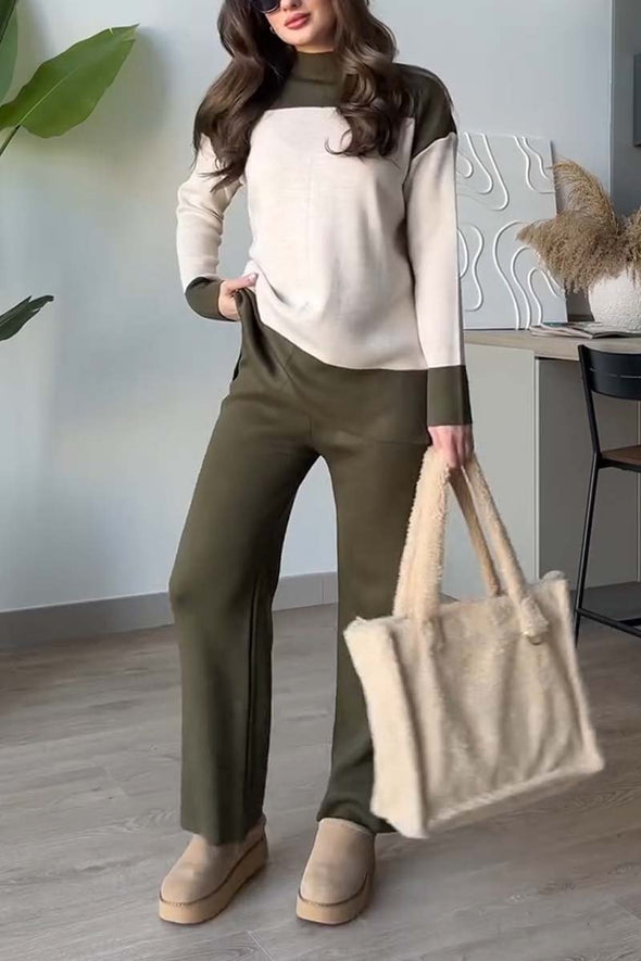 Women's Casual Contrast Knitted Suit