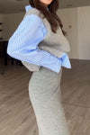 Women's Long Sleeve Patchwork Sweater Two Piece Set