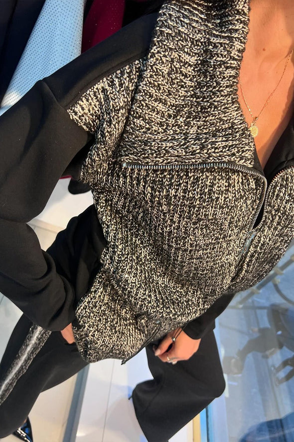 Women's Casual Knitted Patchwork Zipper Turtleneck Suit