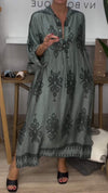 Women's Printed Slit V-neck Modest Dress