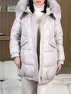 Women's Solid Color Fur Collar Hooded Cotton Coat