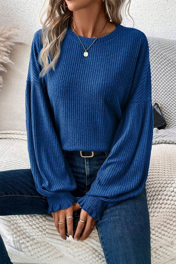 Women's Casual Solid Color Pit Strip Lantern Sleeve Top