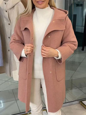 Women's Solid Color Hooded Coat