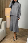 Elegant high-neck pleated skirt set for women