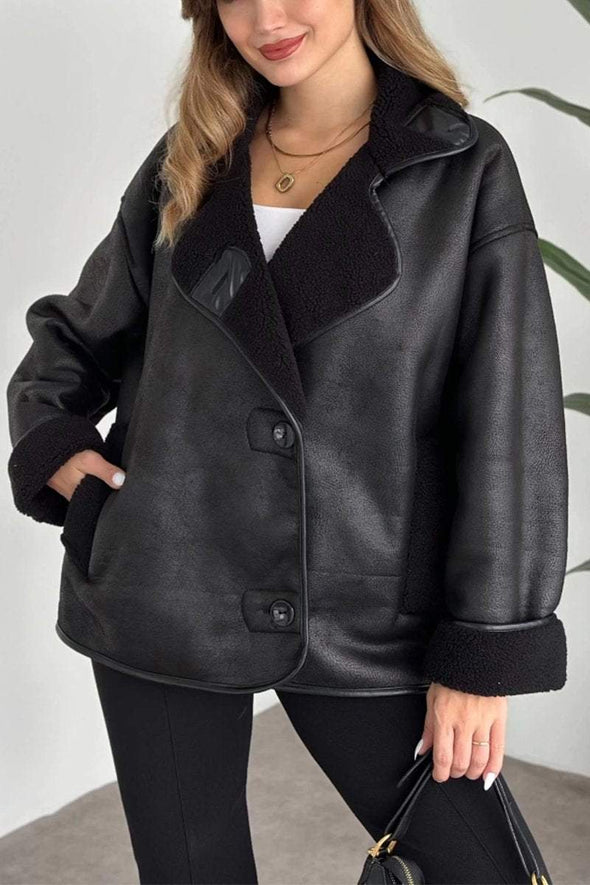 Women's Casual Lapel Single-breasted Leather Jacket