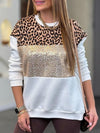 Women's Round Neck Leopard Print Sequined Top