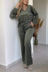 Women's Casual V-neck Suede Two-piece Suit