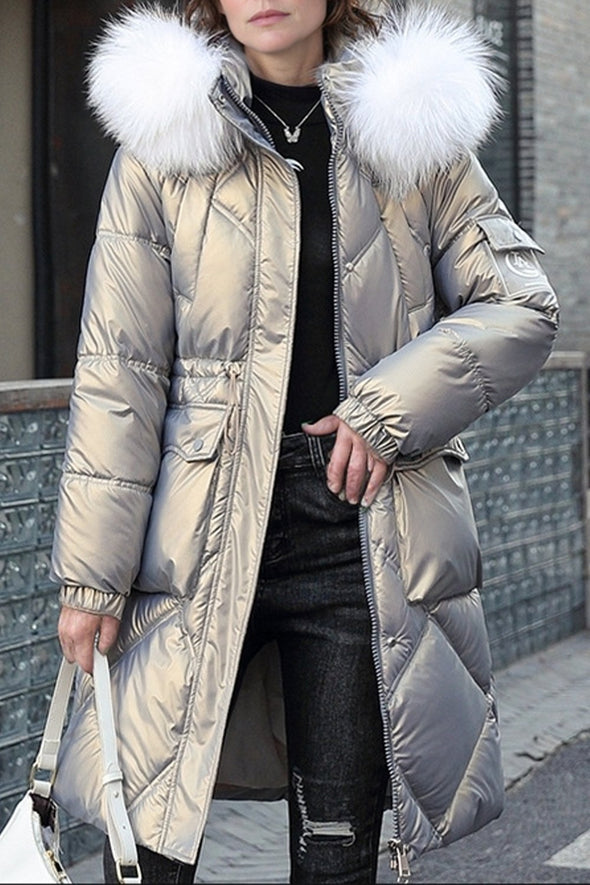 Ladies Glossy Mid-length Loose Thickened Warm Cotton Jacket