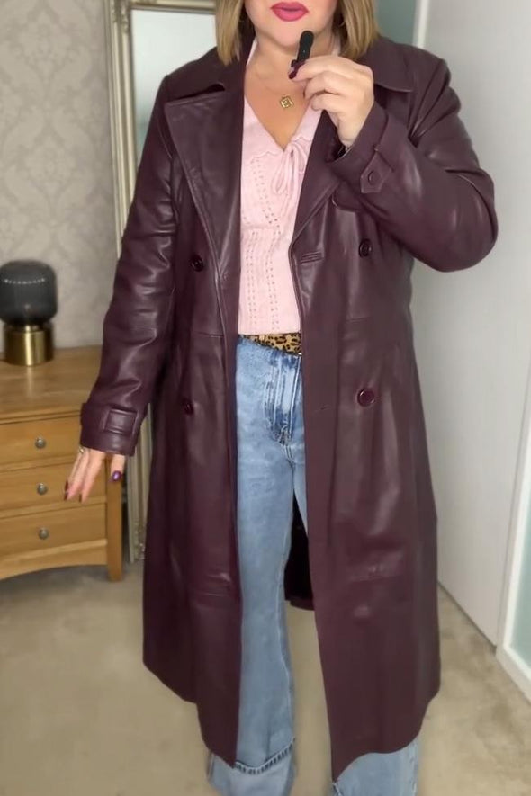 Women's vintage burgundy leather coat